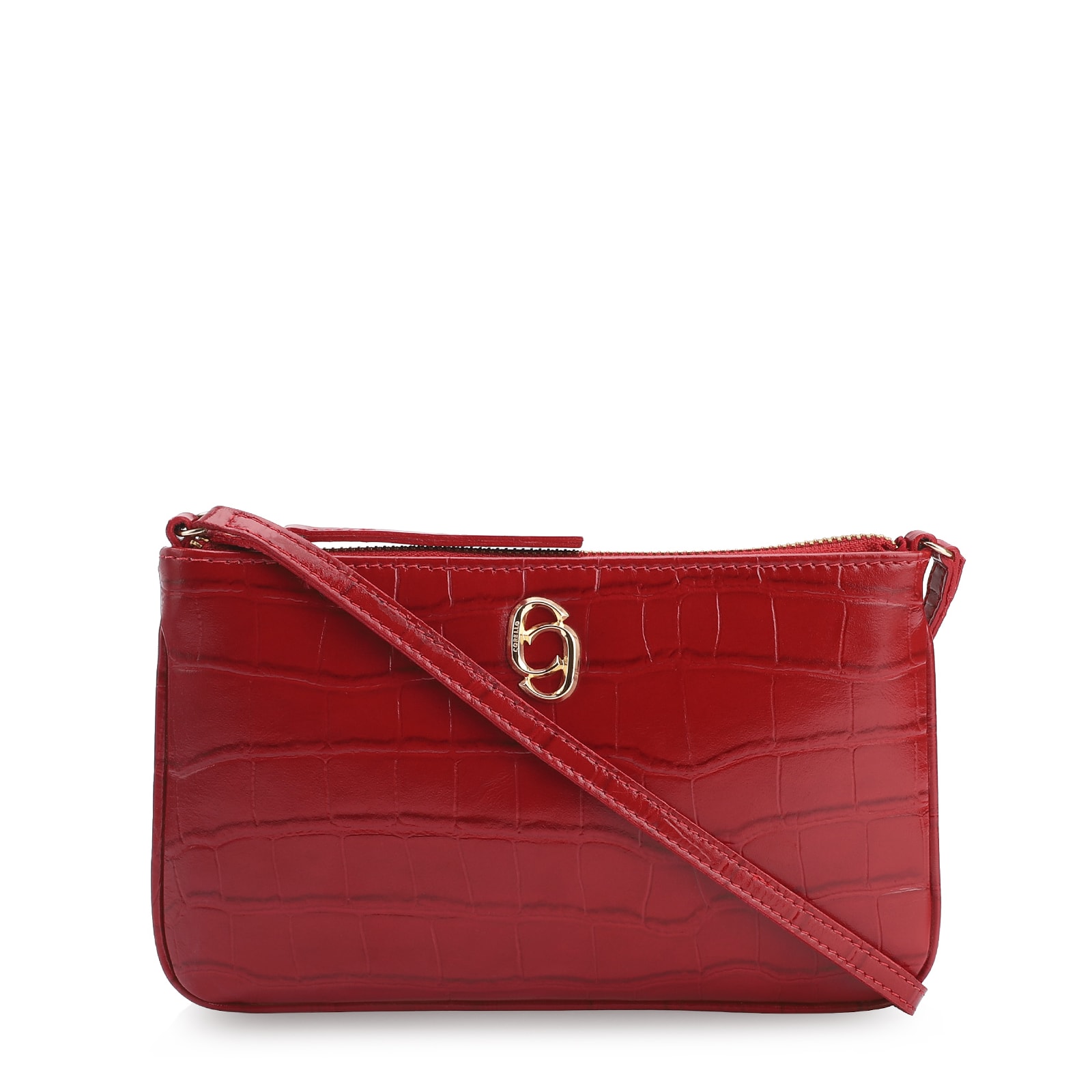 Bolsa Transversal Couro Croco Vermelho