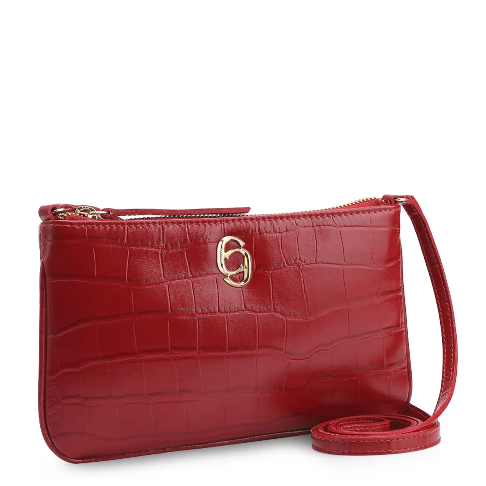 Bolsa Transversal Couro Croco Vermelho - imagem 2