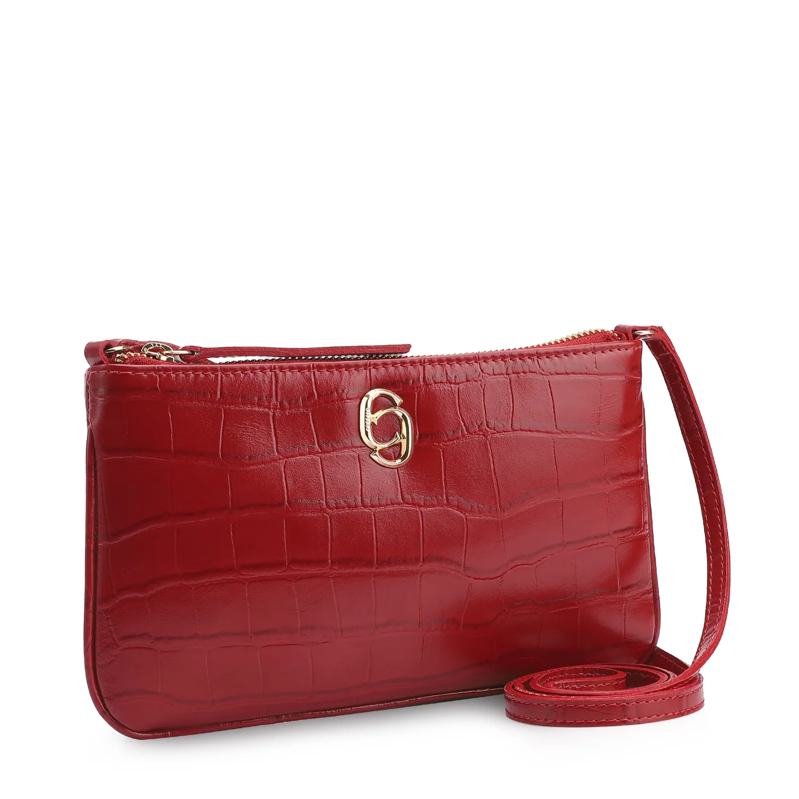 Bolsa Transversal Couro Croco Vermelho