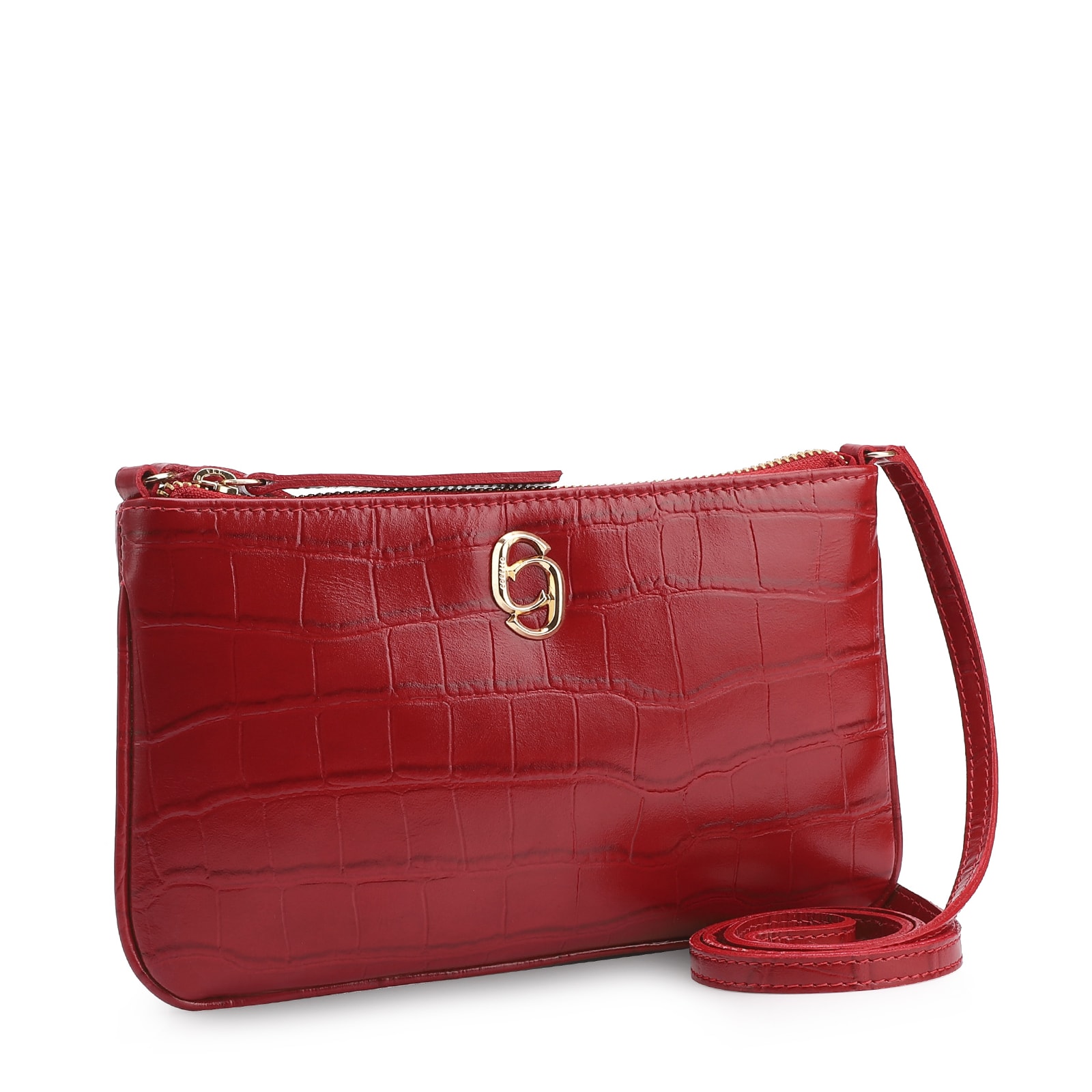 Bolsa Transversal Couro Croco Vermelho
