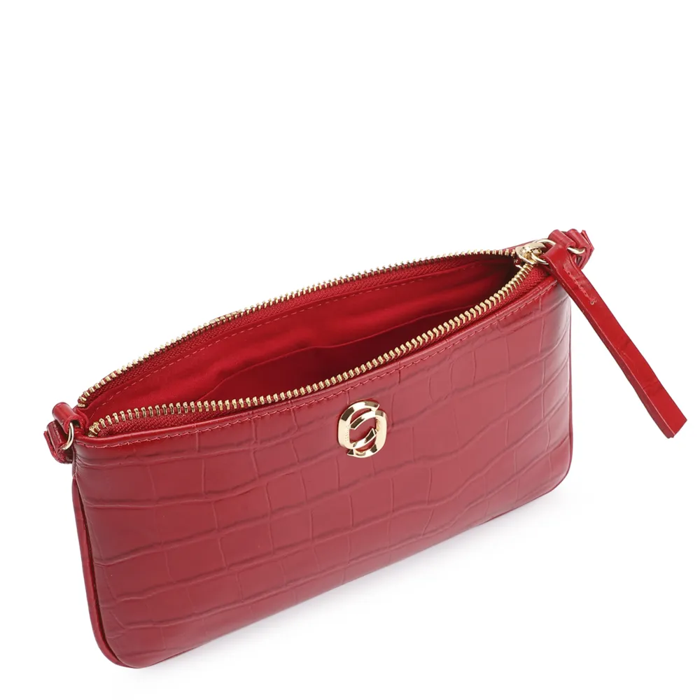 Bolsa Transversal Couro Croco Vermelho - imagem 4