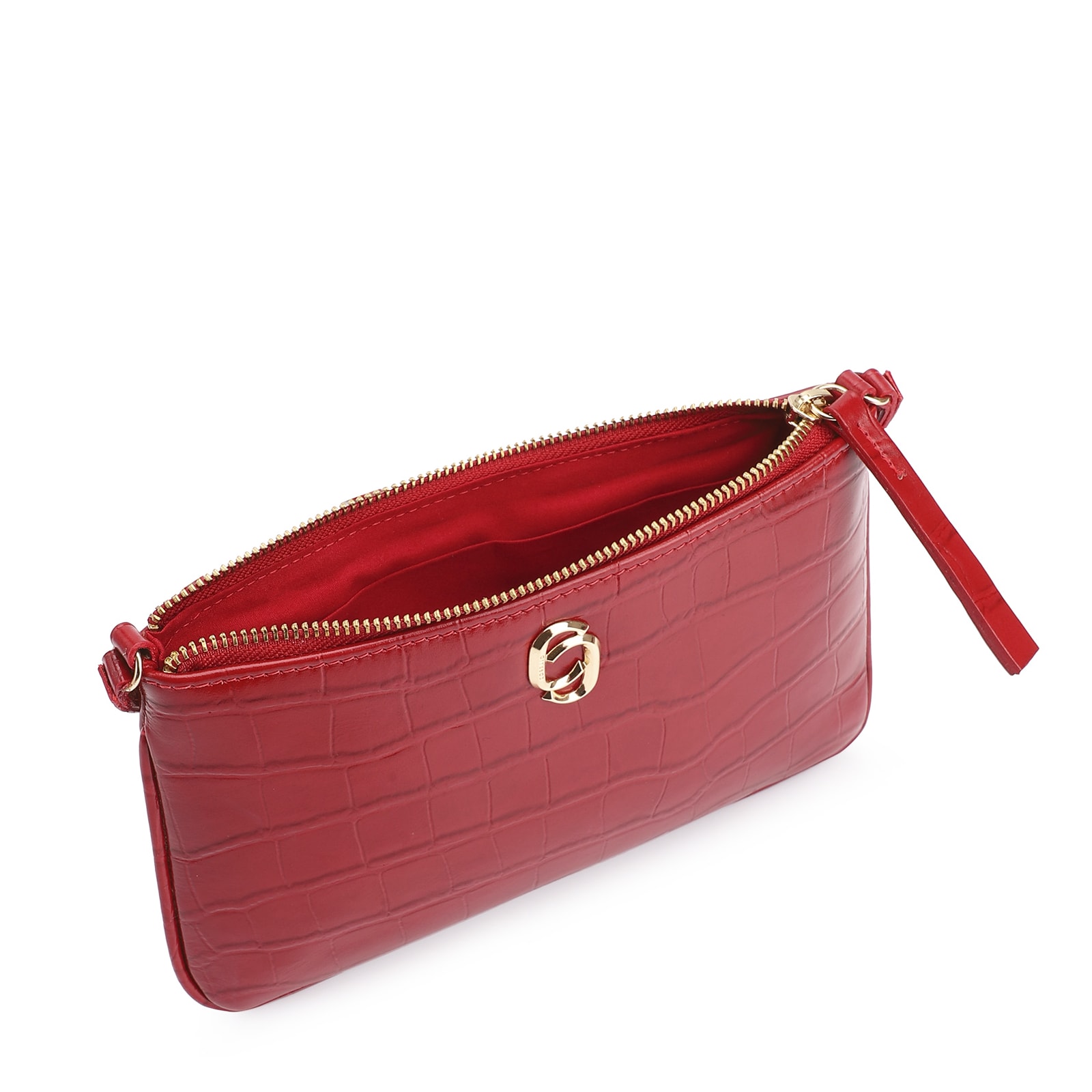 Bolsa Transversal Couro Croco Vermelho