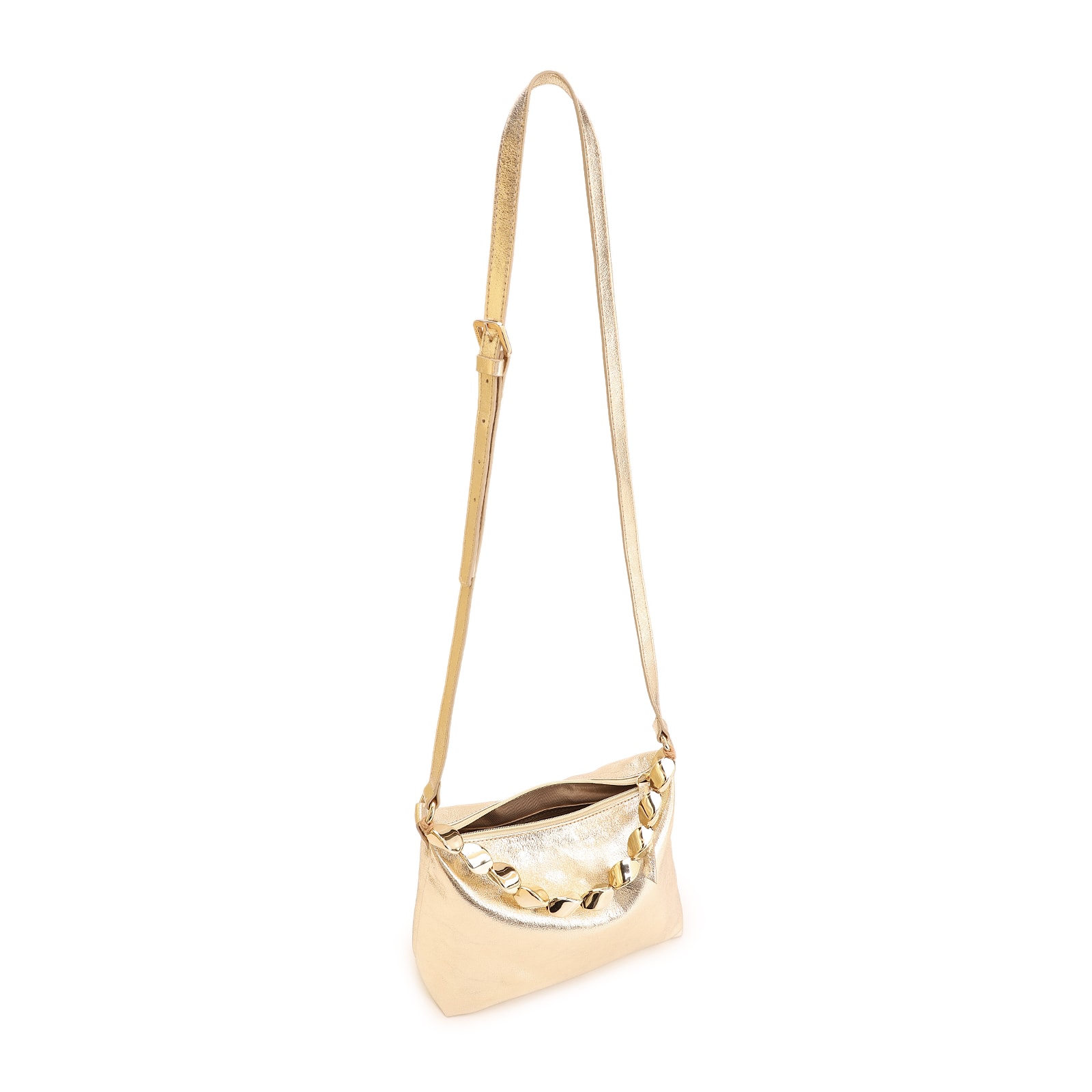 Bolsa Transversal Couro Dourado
