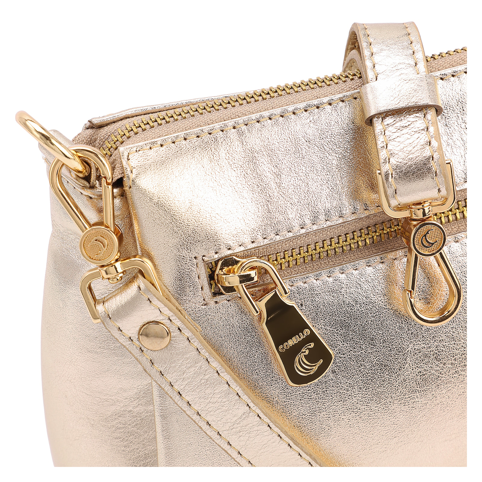 Bolsa Transversal Couro Dourado