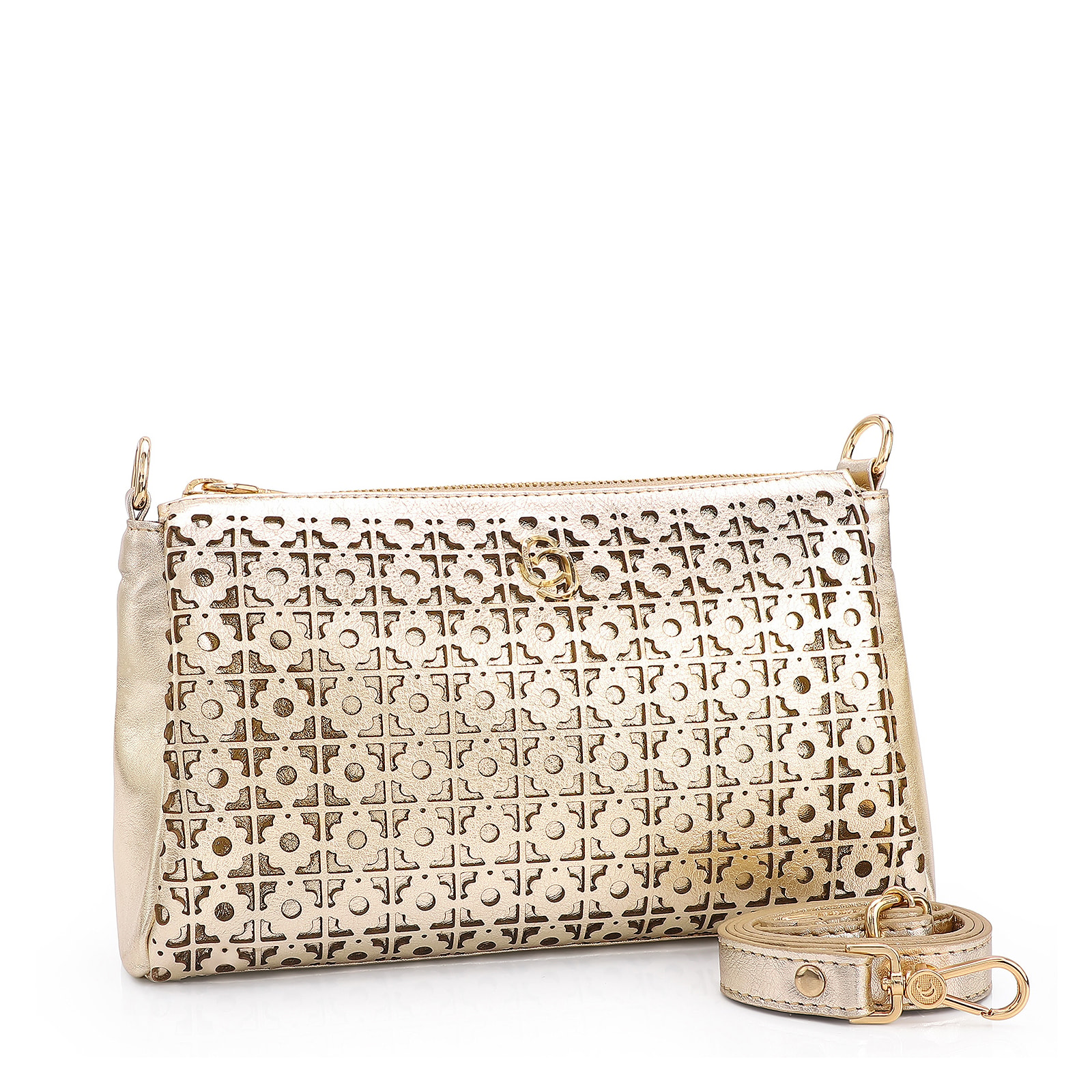 Bolsa Transversal Couro Dourado