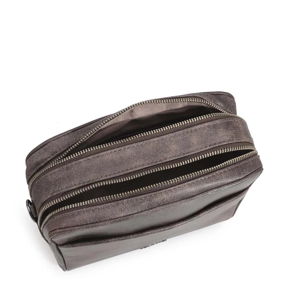 Bolsa Transversal Couro Estonado Marrom - imagem 4
