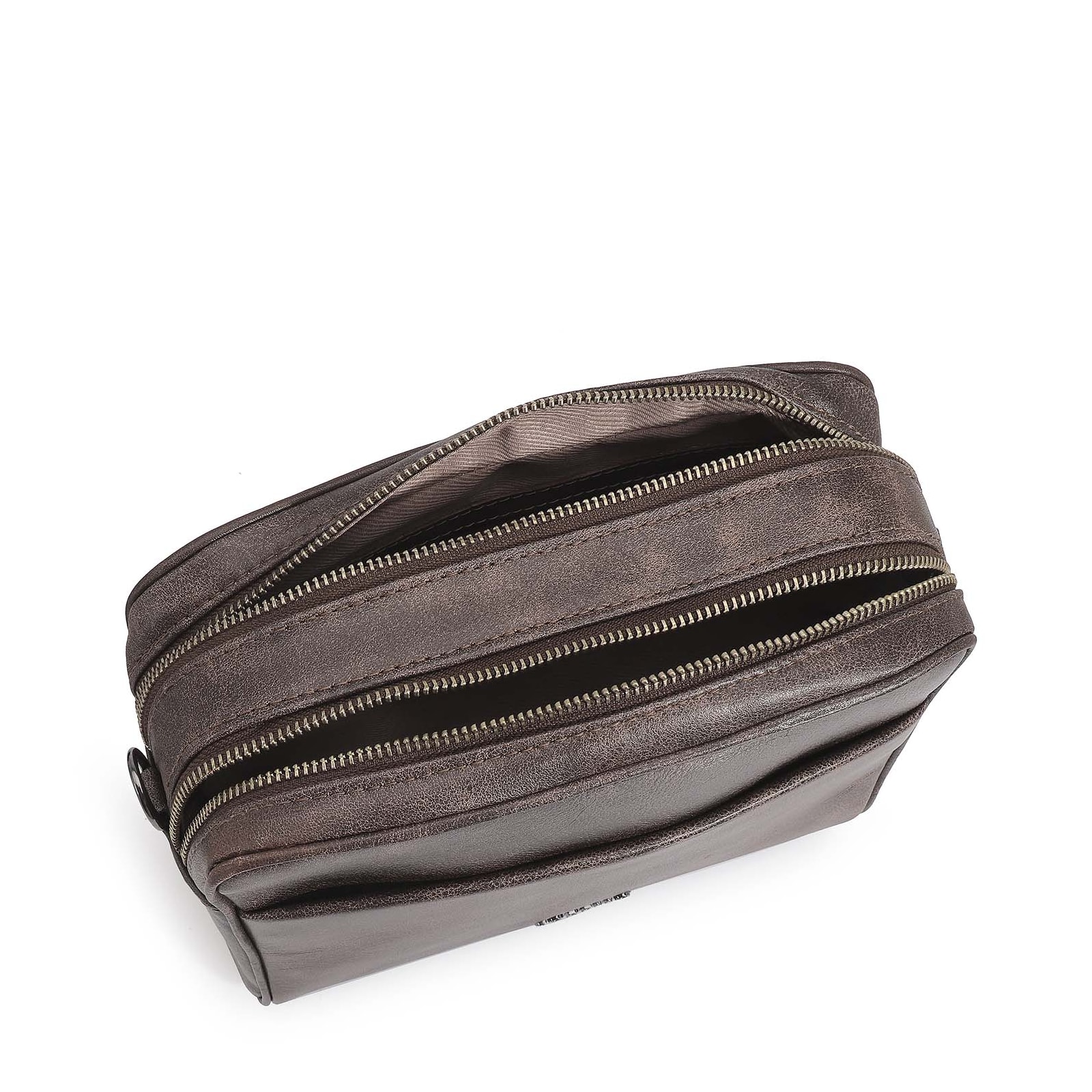 Bolsa Transversal Couro Estonado Marrom