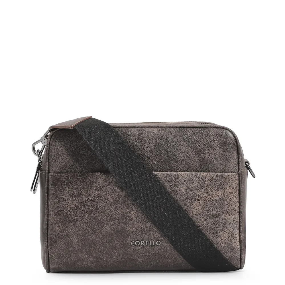 Bolsa Transversal Couro Estonado Marrom
