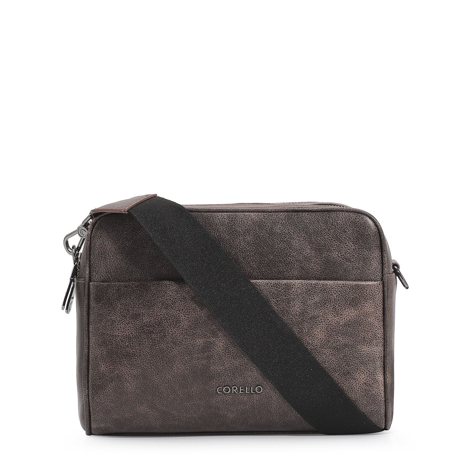 Bolsa Transversal Couro Estonado Marrom
