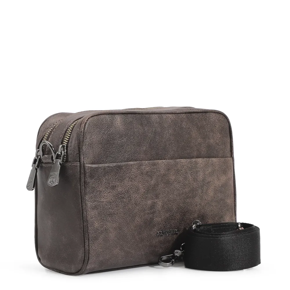 Bolsa Transversal Couro Estonado Marrom - imagem 2