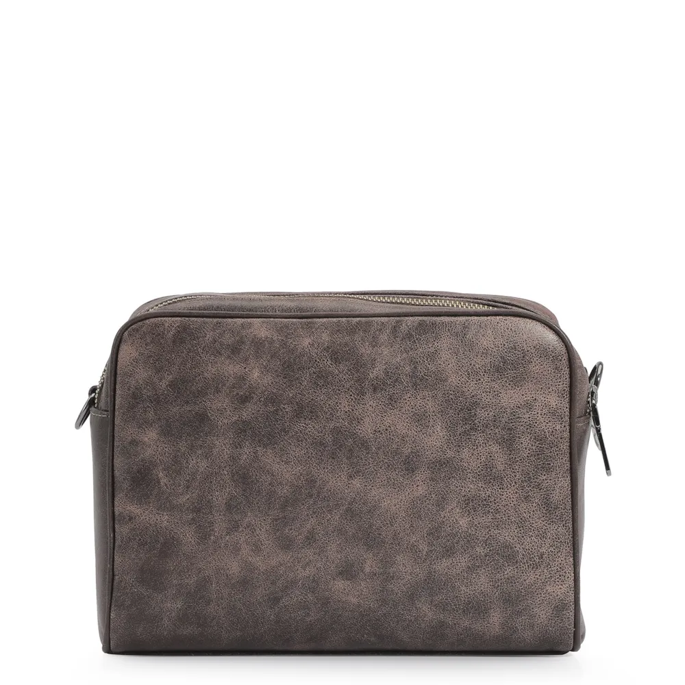Bolsa Transversal Couro Estonado Marrom - imagem 3