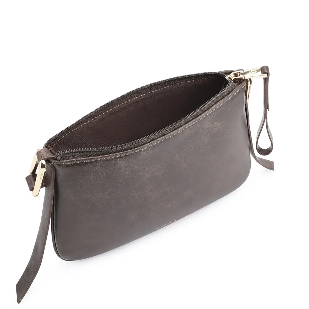 Bolsa Transversal Couro Estonado Marrom - imagem 4