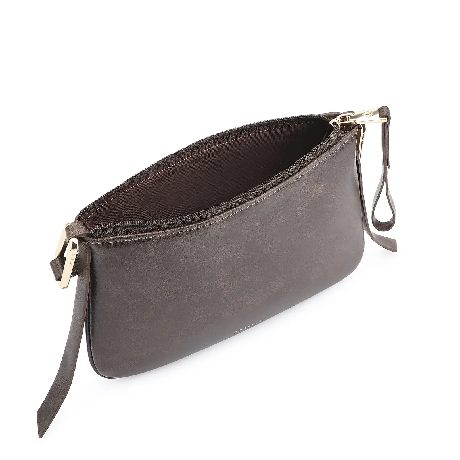 Bolsa Transversal Couro Estonado Marrom