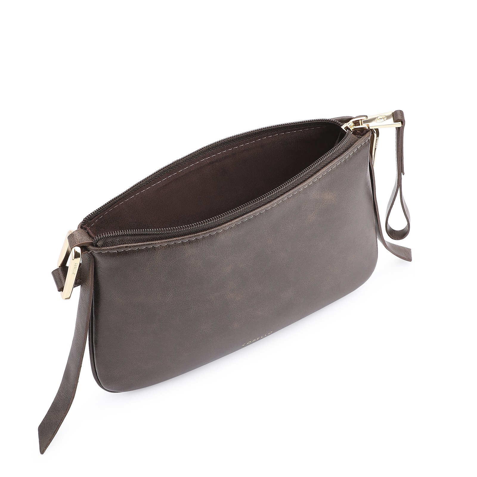 Bolsa Transversal Couro Estonado Marrom