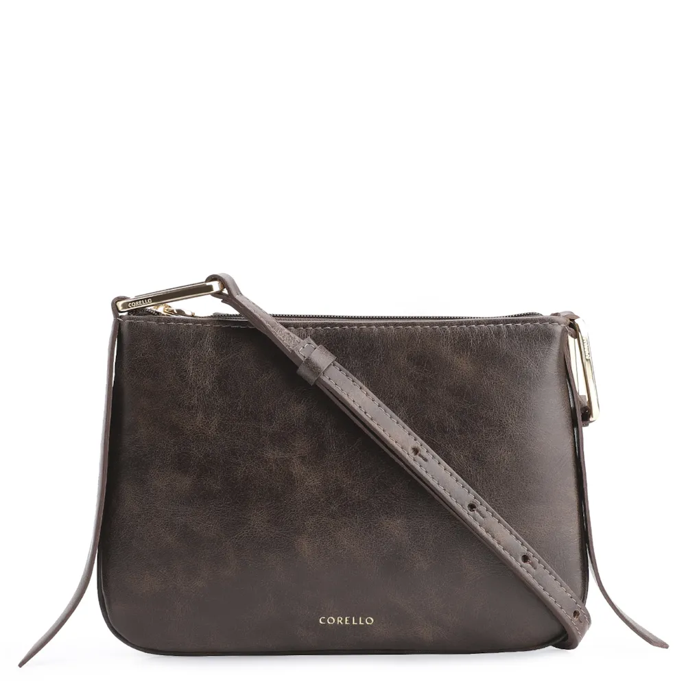 Bolsa Transversal Couro Estonado Marrom