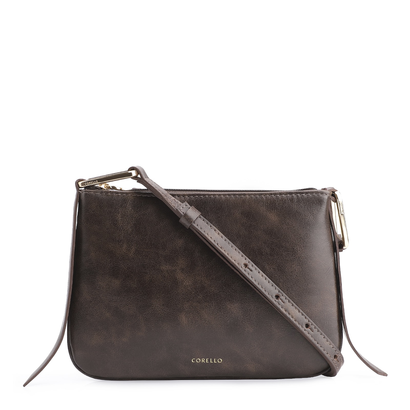 Bolsa Transversal Couro Estonado Marrom
