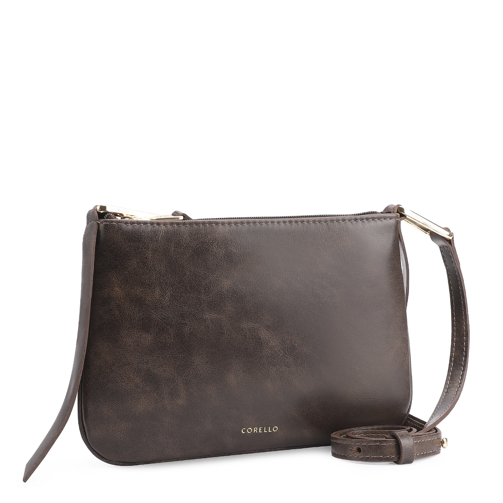 Bolsa Transversal Couro Estonado Marrom