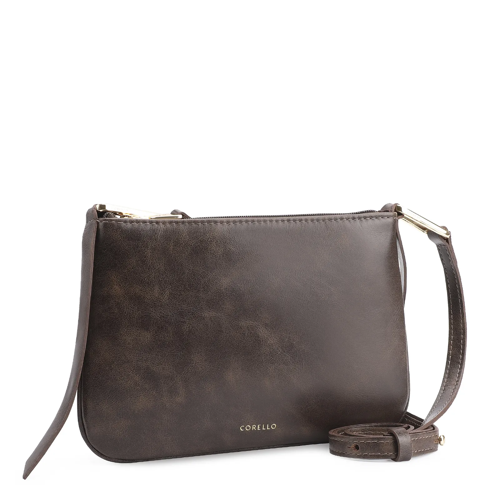 Bolsa Transversal Couro Estonado Marrom