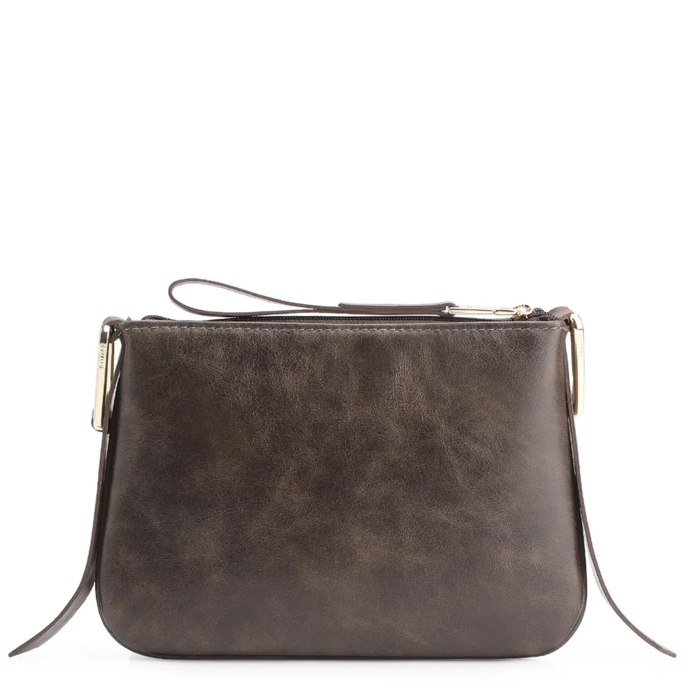 Bolsa Transversal Couro Estonado Marrom - imagem 3