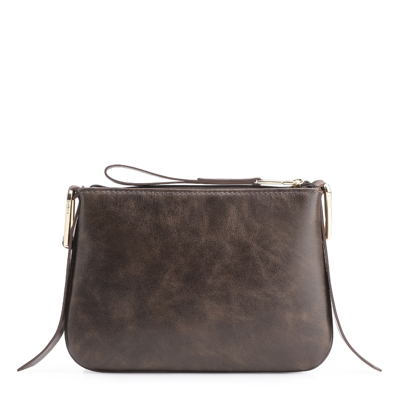 Bolsa Transversal Couro Estonado Marrom