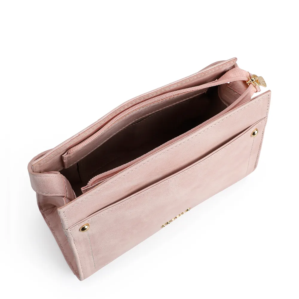 Bolsa Transversal Couro Estonado Rosa - imagem 4
