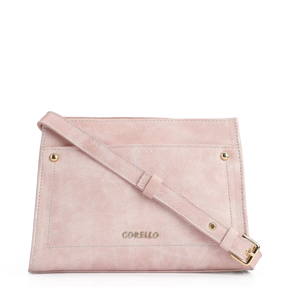 Bolsa Transversal Couro Estonado Rosa