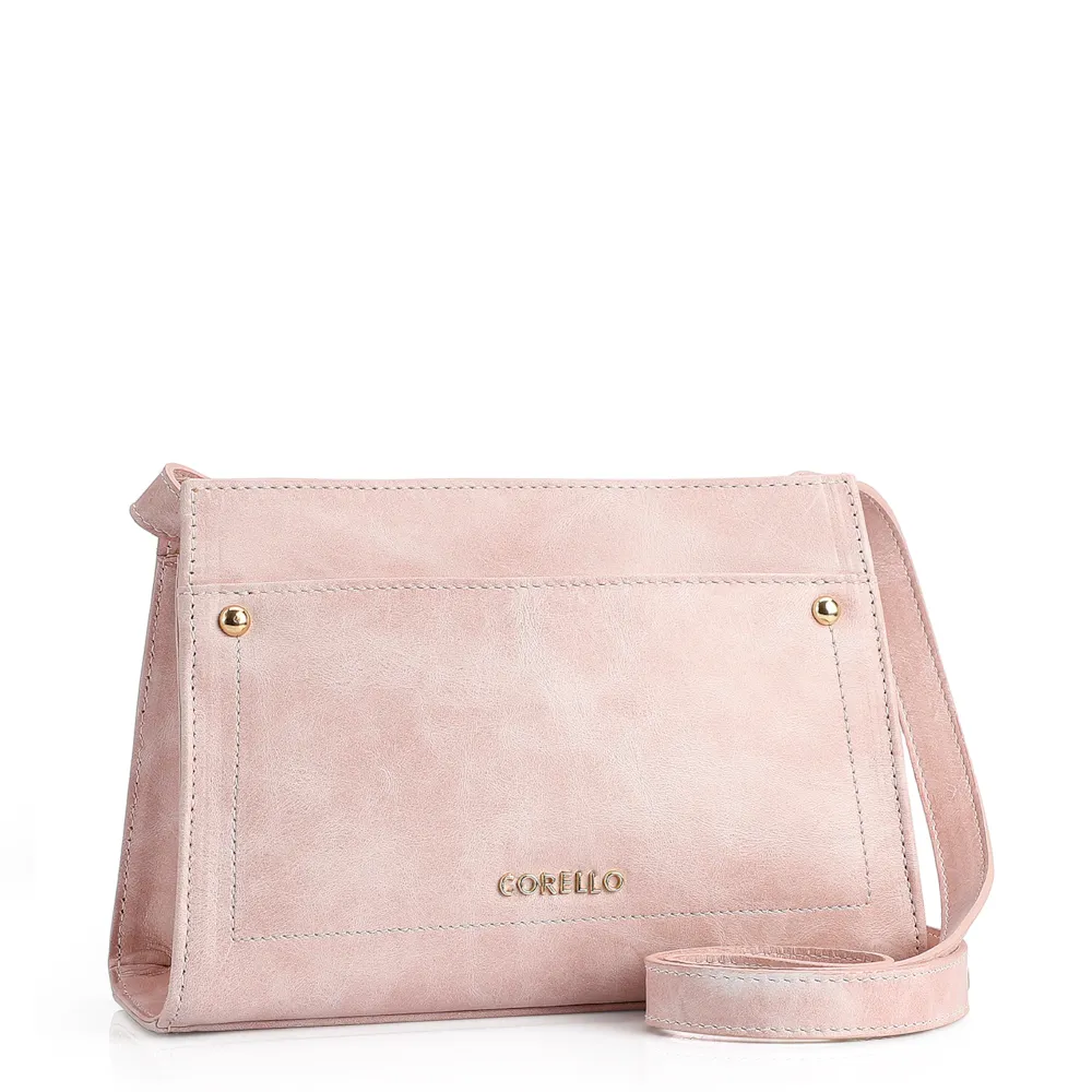 Bolsa Transversal Couro Estonado Rosa - imagem 2