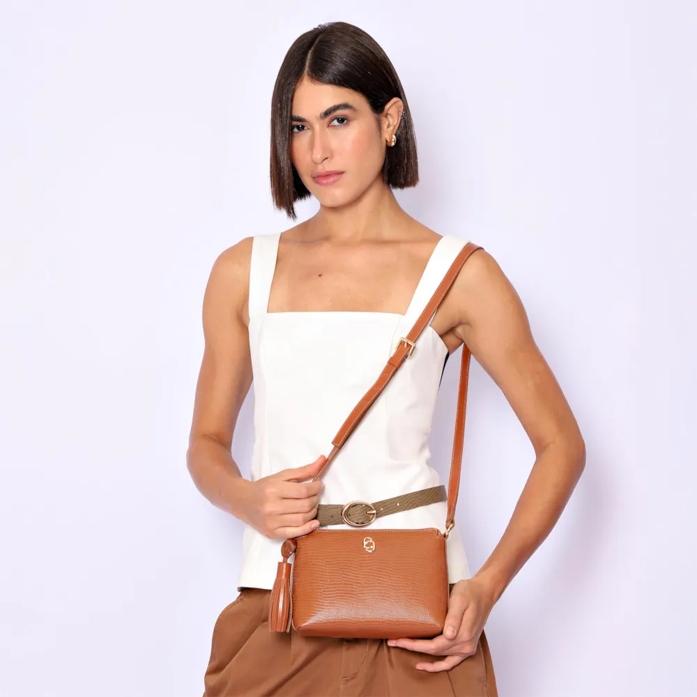 Bolsa Transversal Couro Lezard Marrom - imagem 2