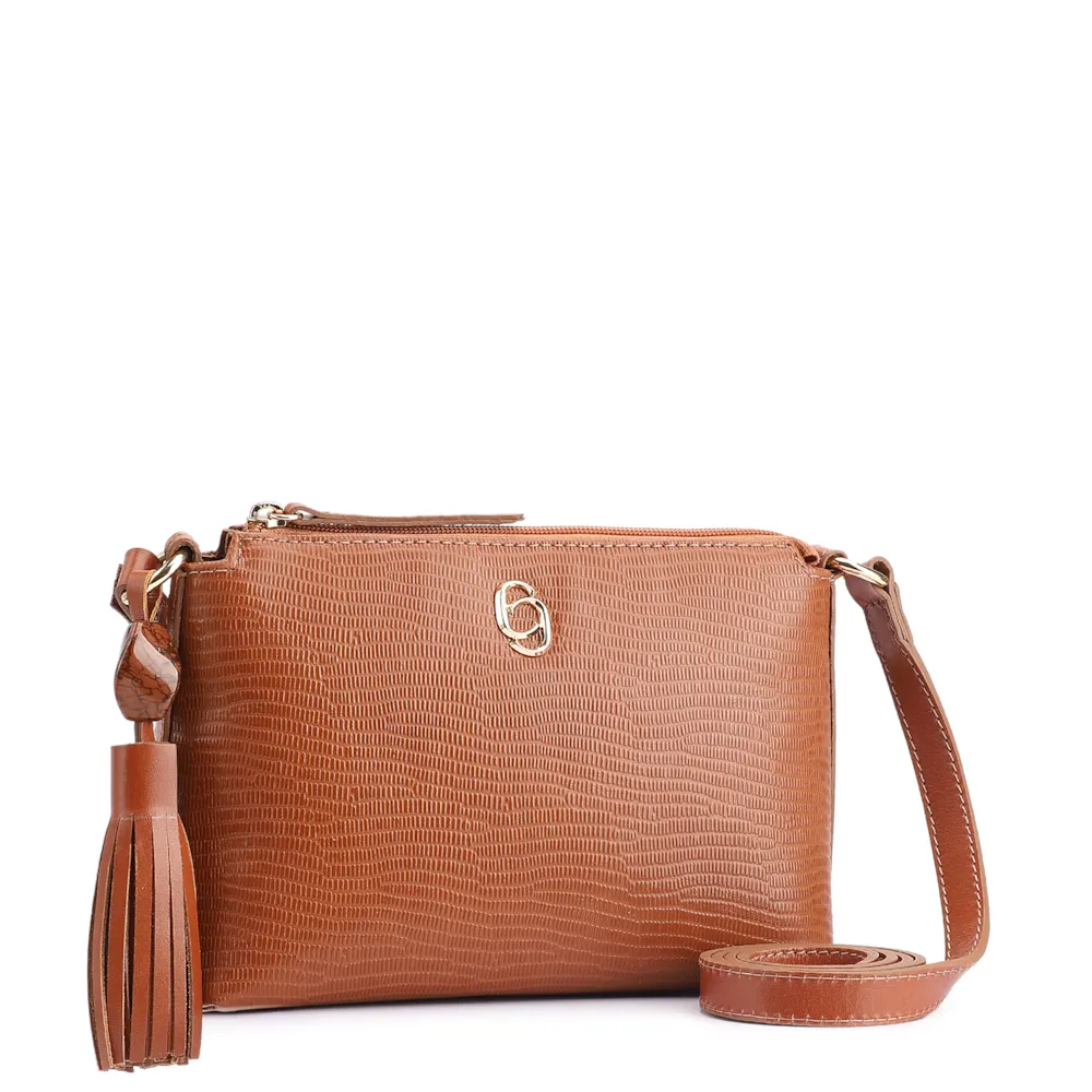 Bolsa Transversal Couro Lezard Marrom - imagem 3
