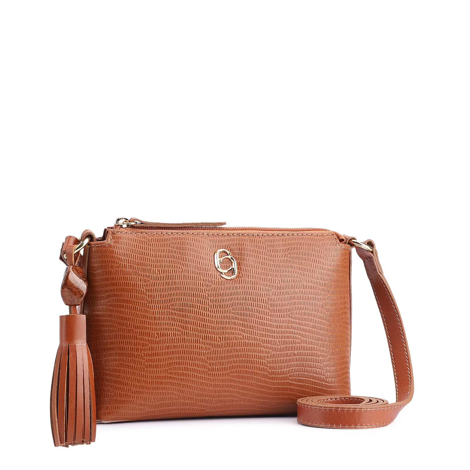 Bolsa Transversal Couro Lezard Marrom