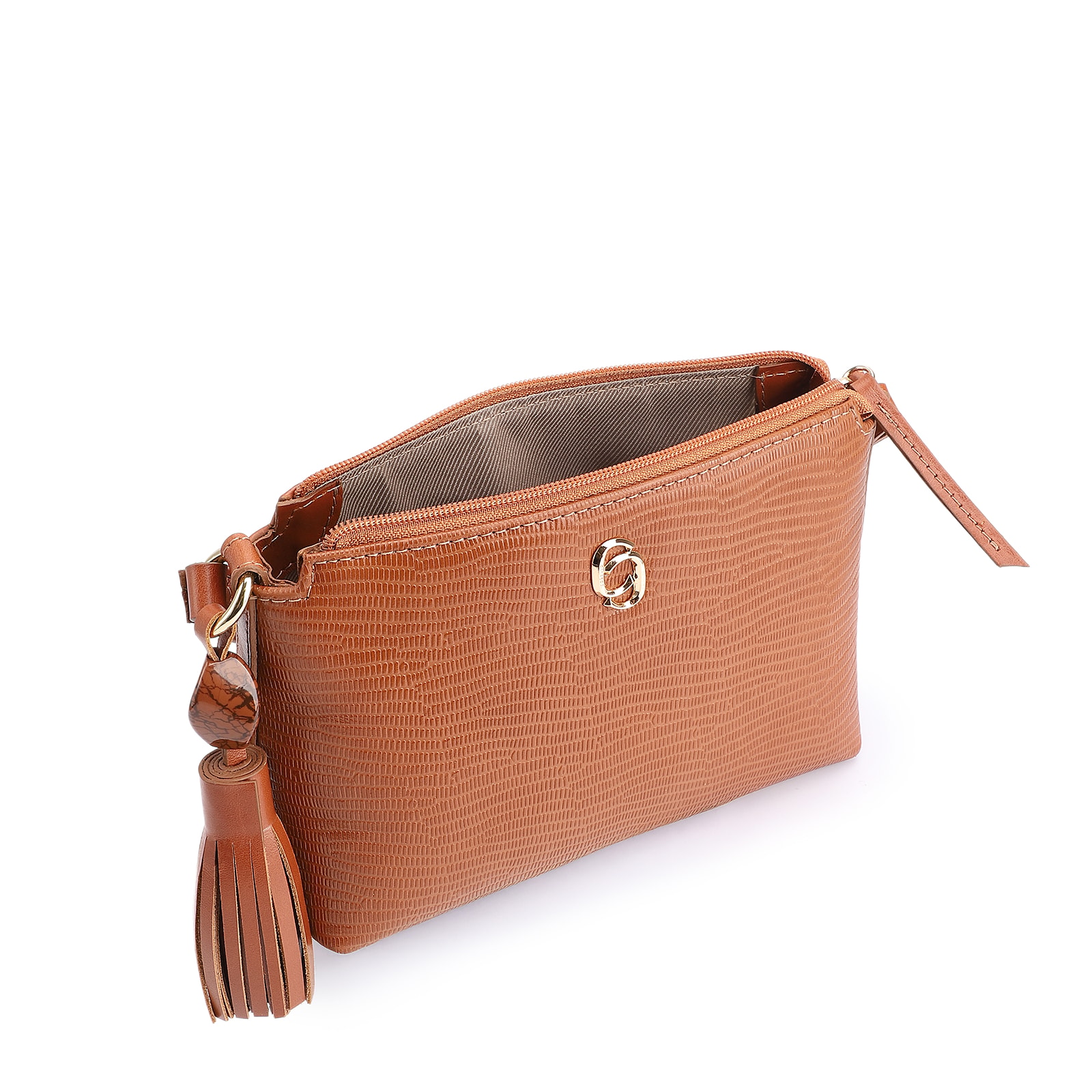 Bolsa Transversal Couro Lezard Marrom