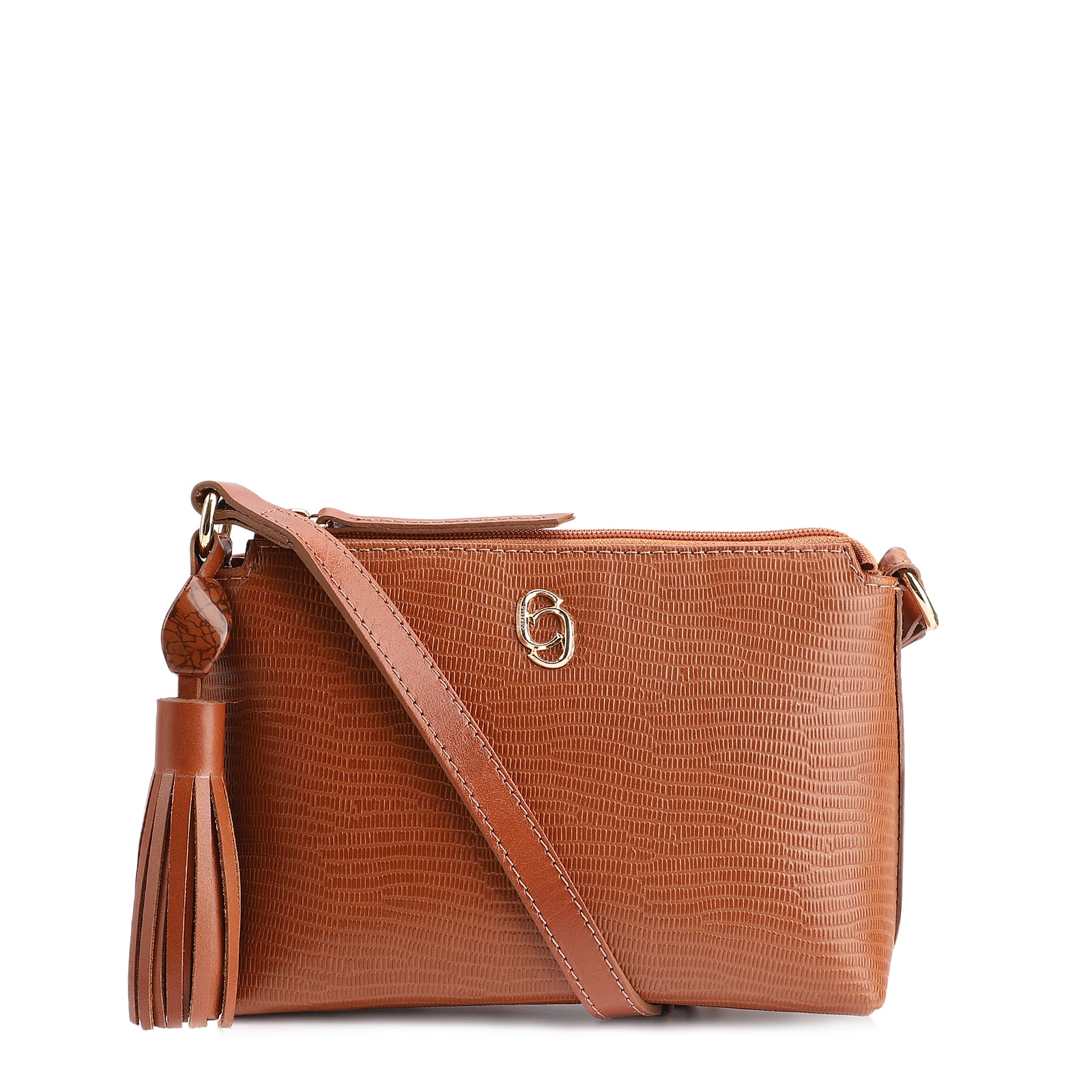 Bolsa Transversal Couro Lezard Marrom