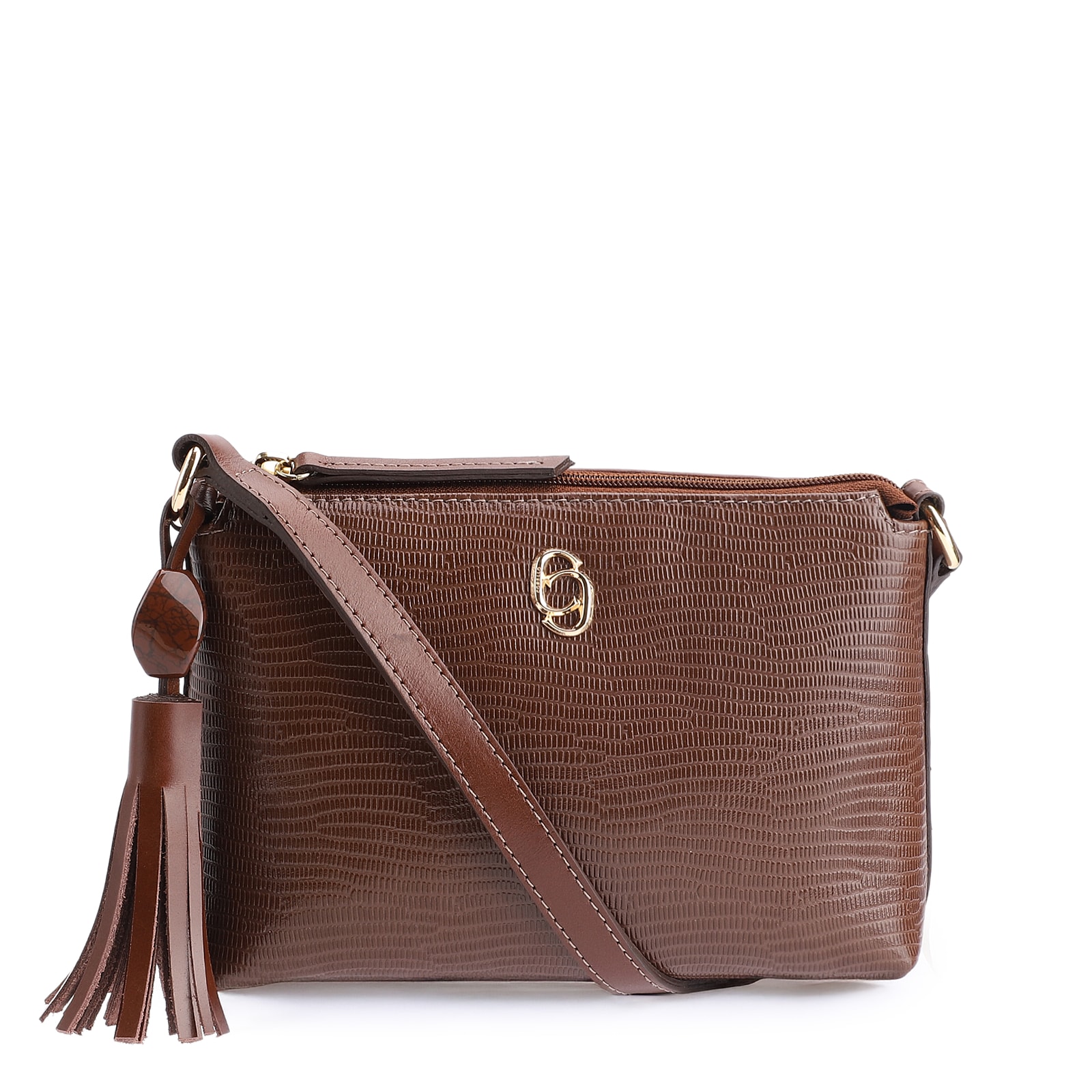 Bolsa Transversal Couro Lezard Marrom Escuro