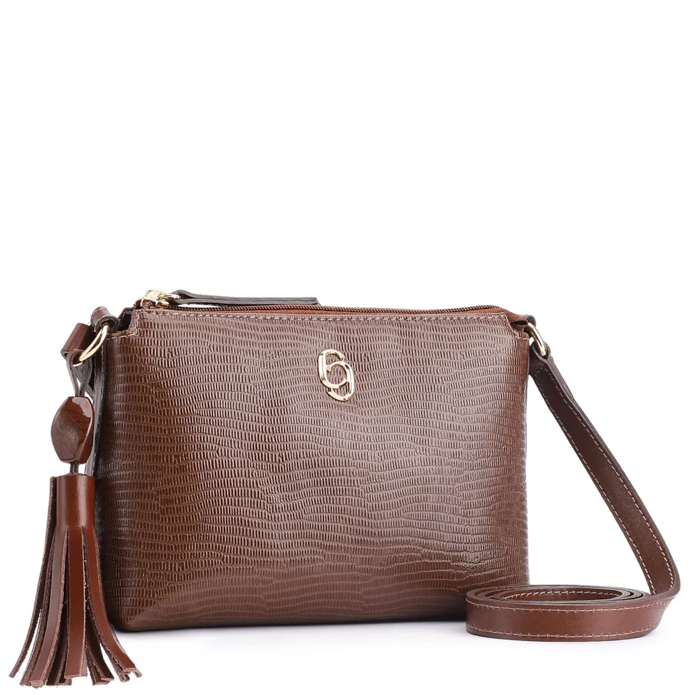 Bolsa Transversal Couro Lezard Marrom Escuro - imagem 2