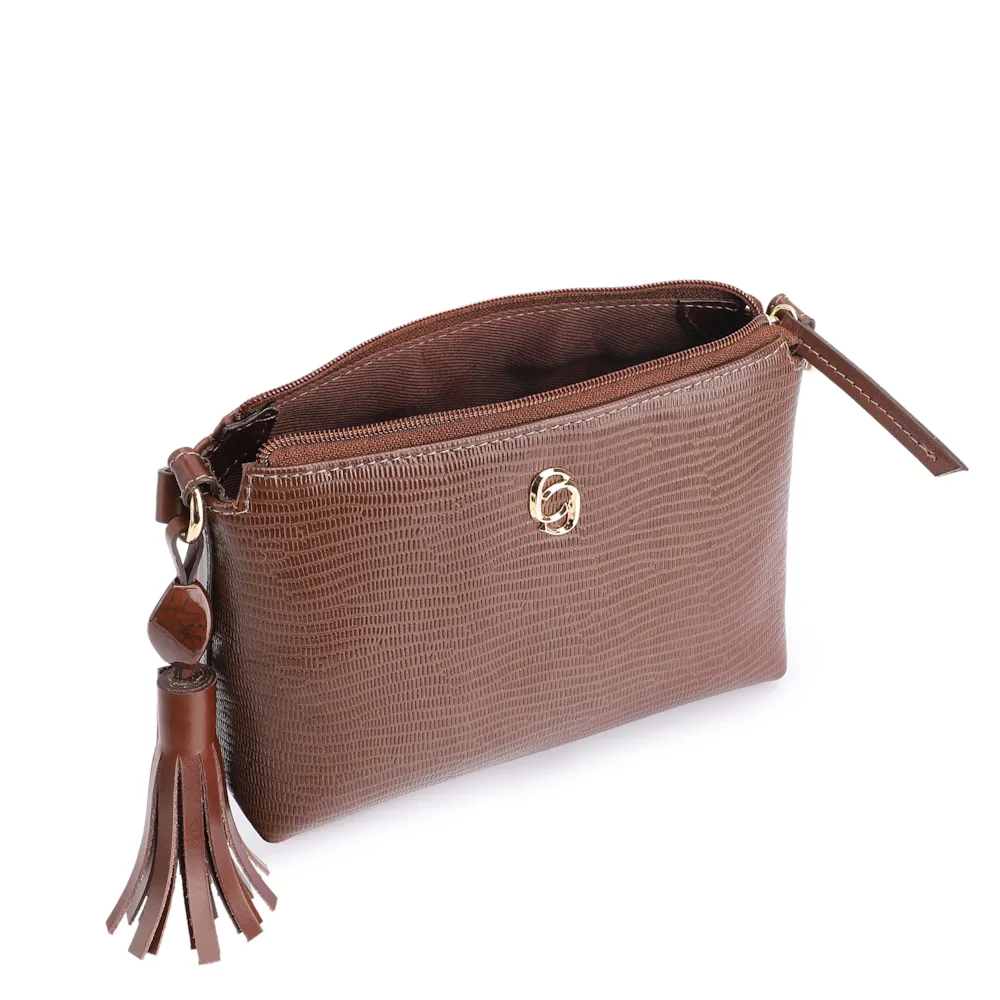 Bolsa Transversal Couro Lezard Marrom Escuro - imagem 4