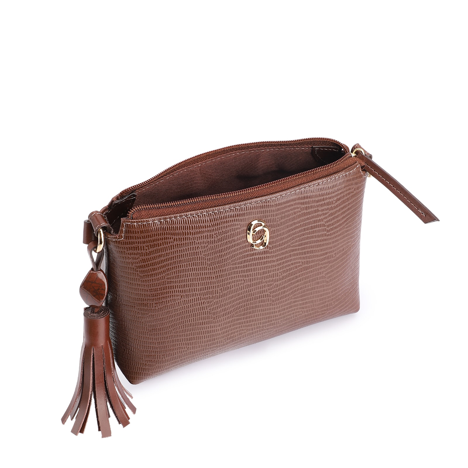 Bolsa Transversal Couro Lezard Marrom Escuro