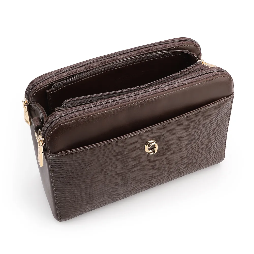  Bolsa Transversal Couro Lezard Marrom Escuro /Couro Marrom Escuro - imagem 4