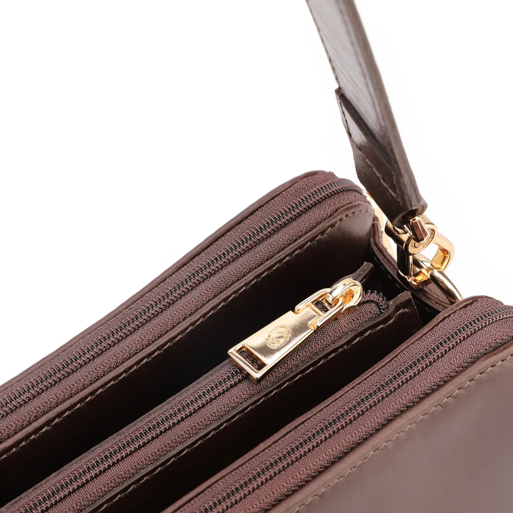  Bolsa Transversal Couro Lezard Marrom Escuro /Couro Marrom Escuro - imagem 5