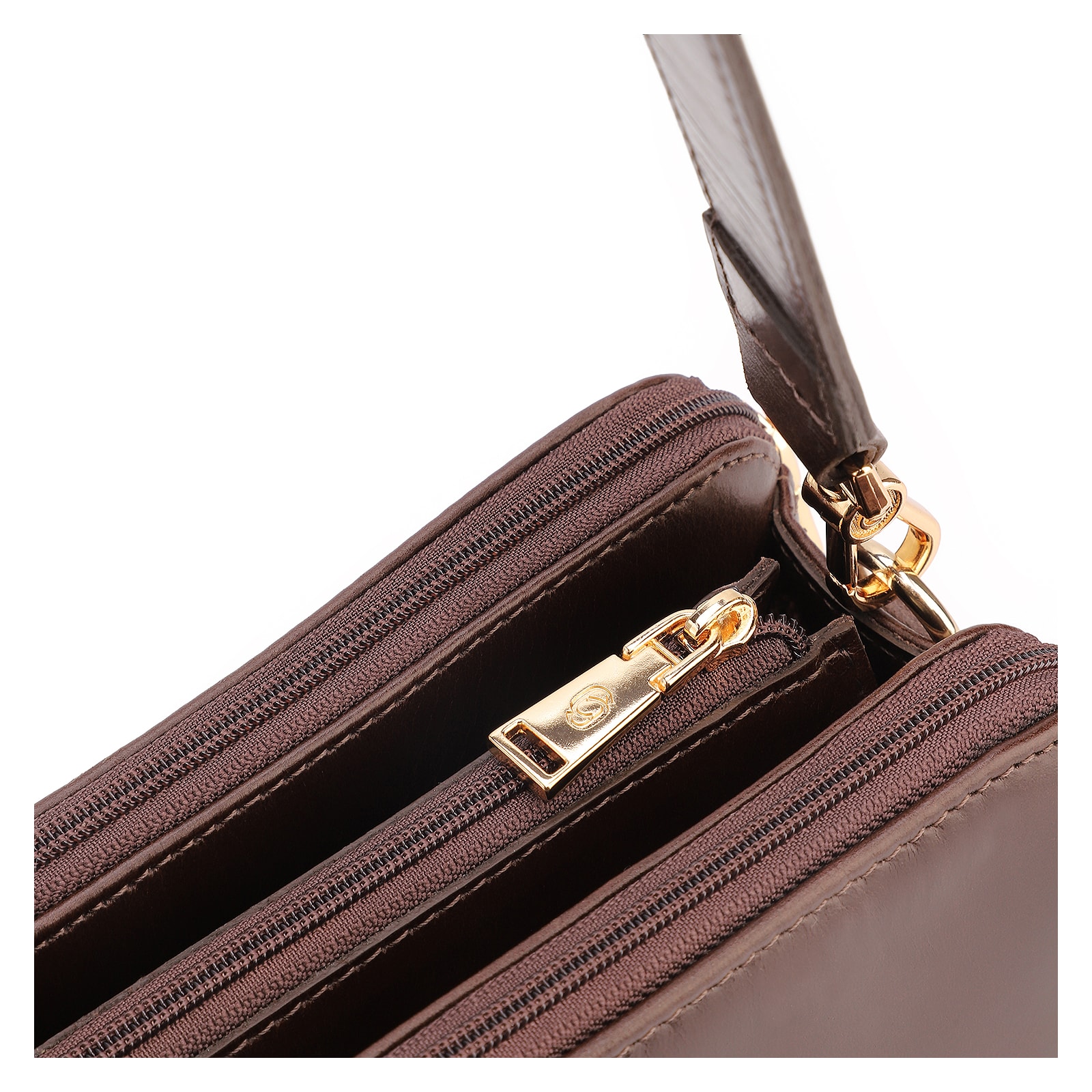 Bolsa Transversal Couro Lezard Marrom Escuro /Couro Marrom Escuro