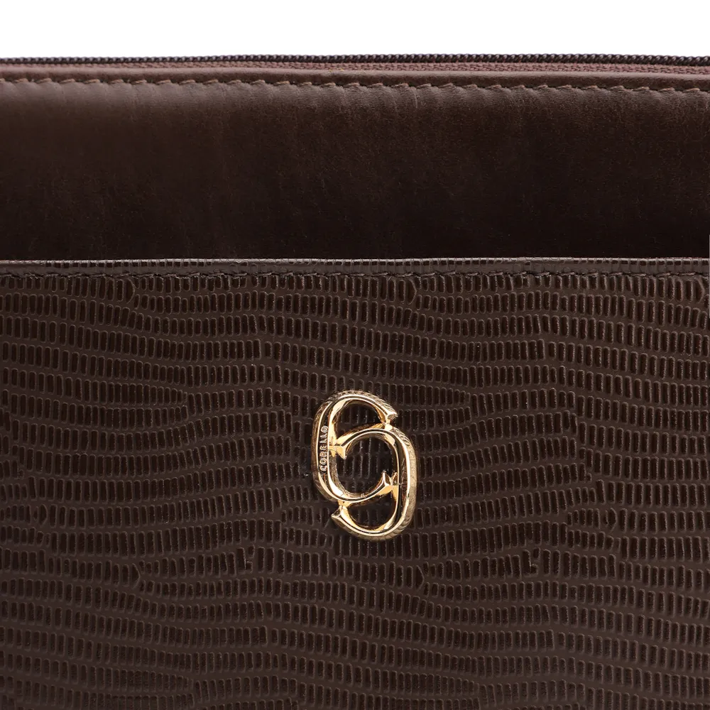  Bolsa Transversal Couro Lezard Marrom Escuro /Couro Marrom Escuro - imagem 6