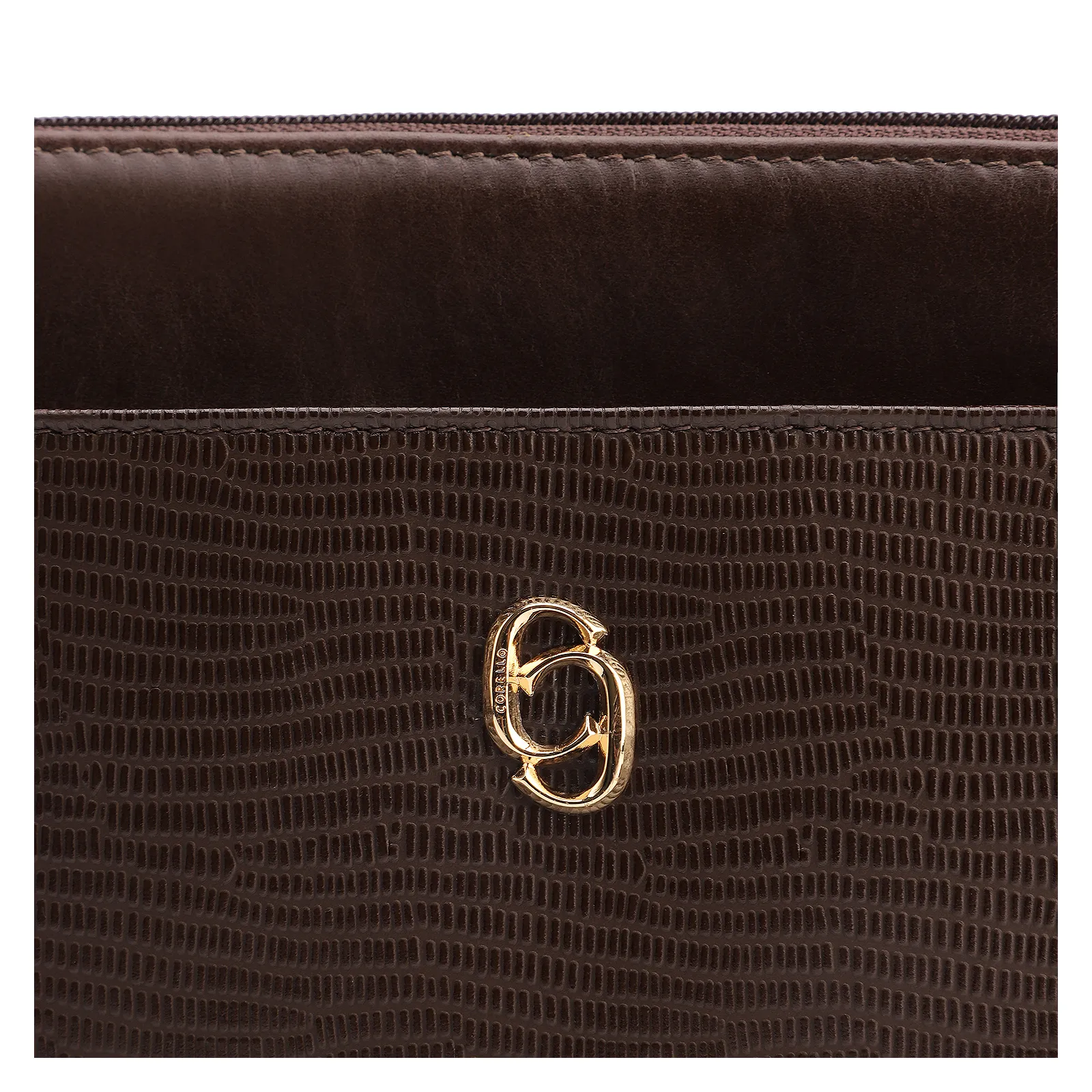 Bolsa Transversal Couro Lezard Marrom Escuro /Couro Marrom Escuro
