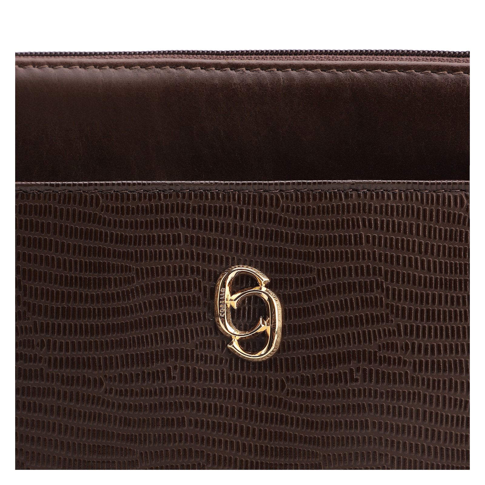 Bolsa Transversal Couro Lezard Marrom Escuro /Couro Marrom Escuro