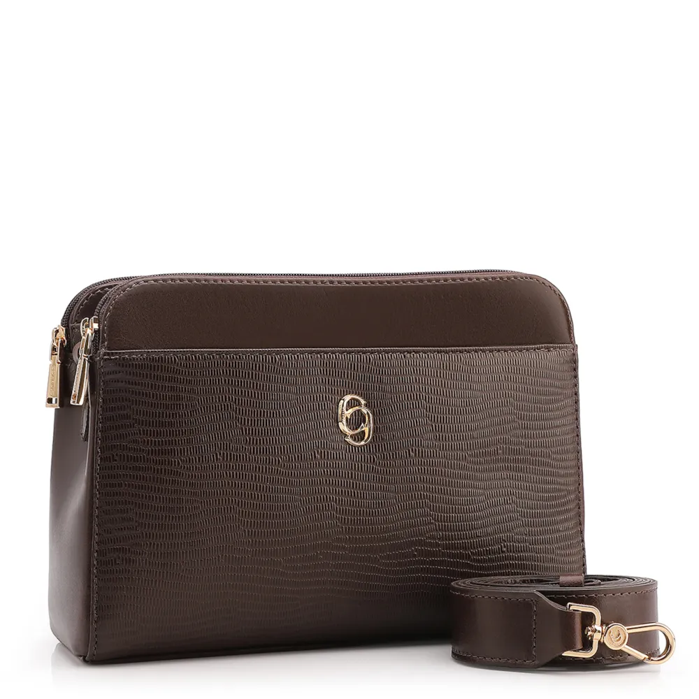  Bolsa Transversal Couro Lezard Marrom Escuro /Couro Marrom Escuro - imagem 2