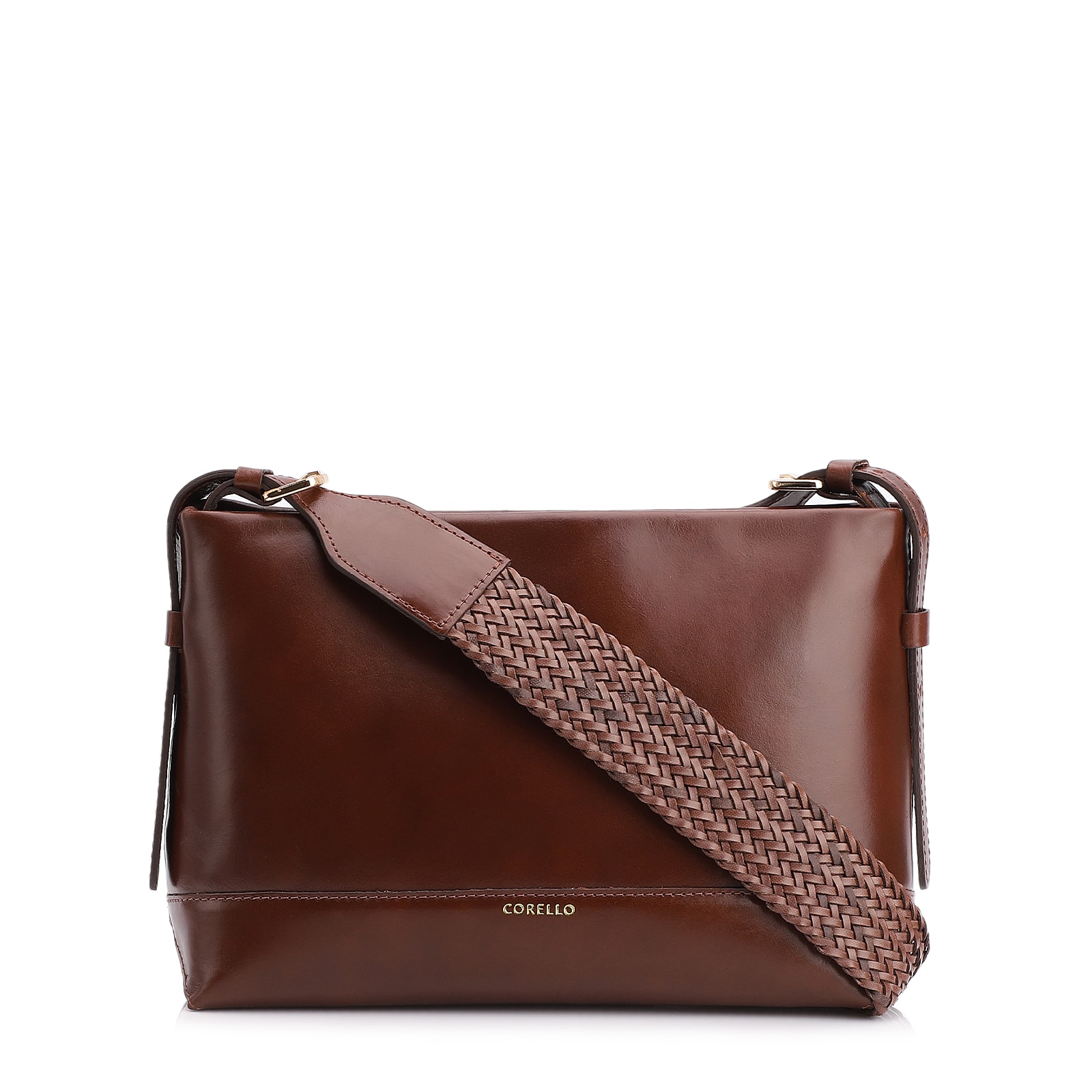 Bolsa Transversal Couro Marrom/Alça Alt Tramado Marrom