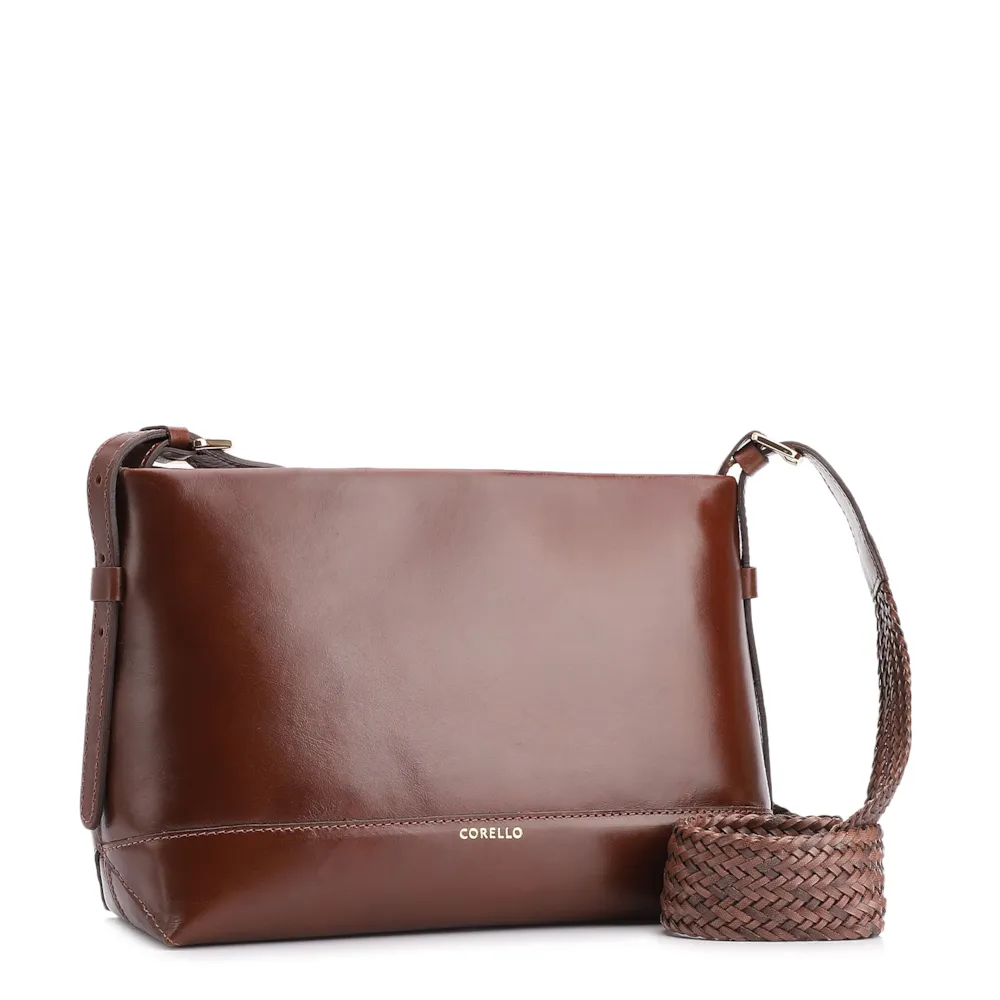 Bolsa Transversal Couro Marrom/Alça Alt Tramado Marrom - imagem 2