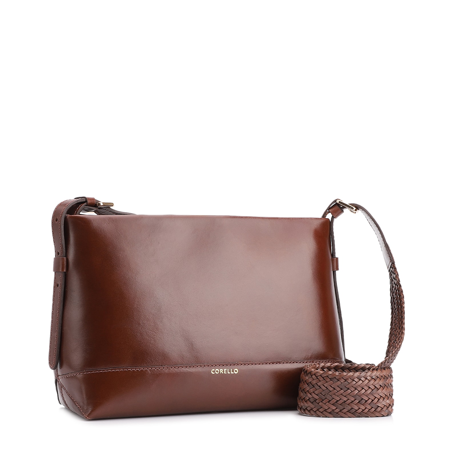 Bolsa Transversal Couro Marrom/Alça Alt Tramado Marrom