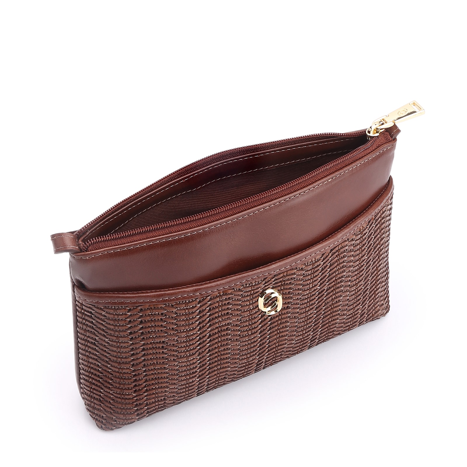 Bolsa Transversal Couro Marrom/Alt Tramado Marrom