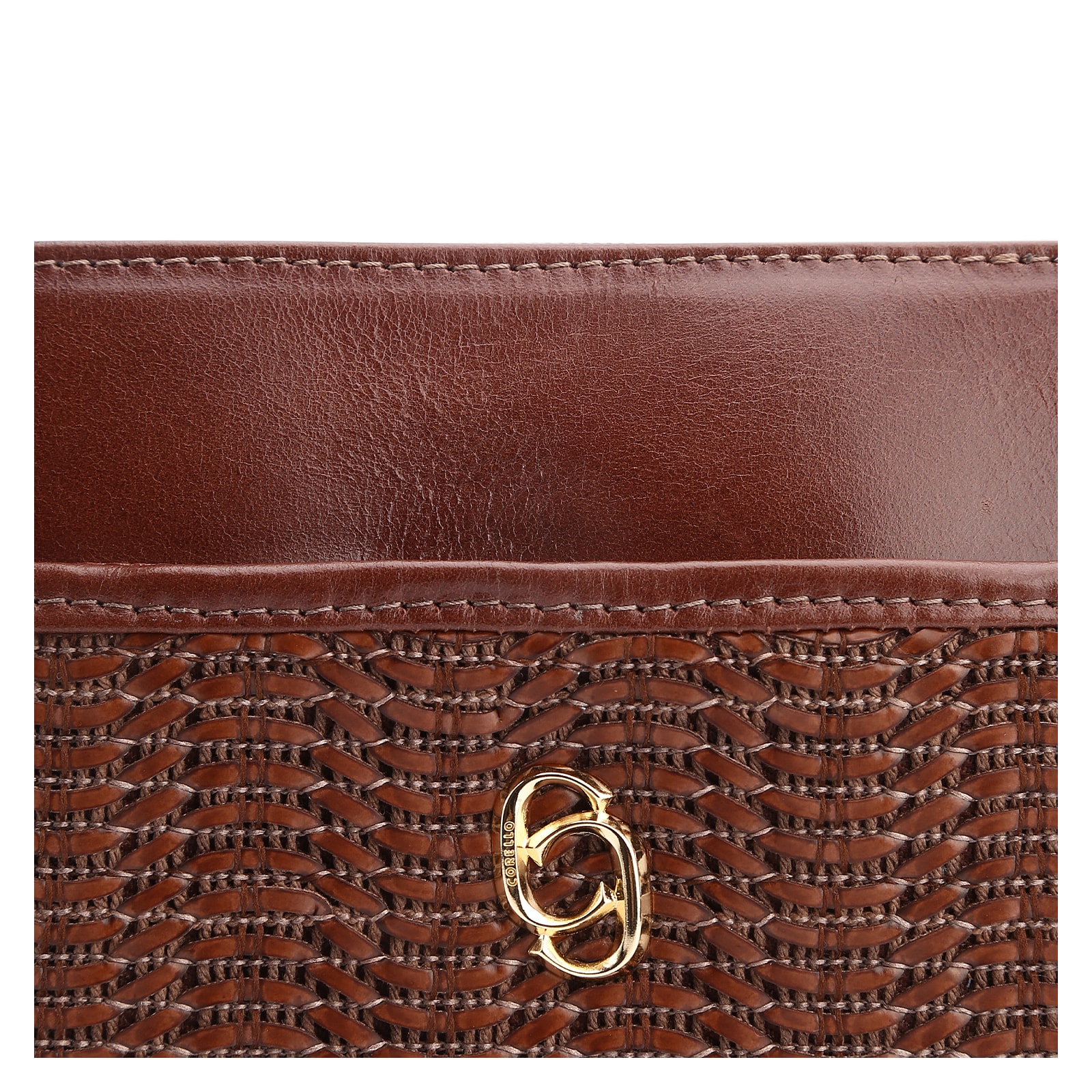 Bolsa Transversal Couro Marrom/Alt Tramado Marrom