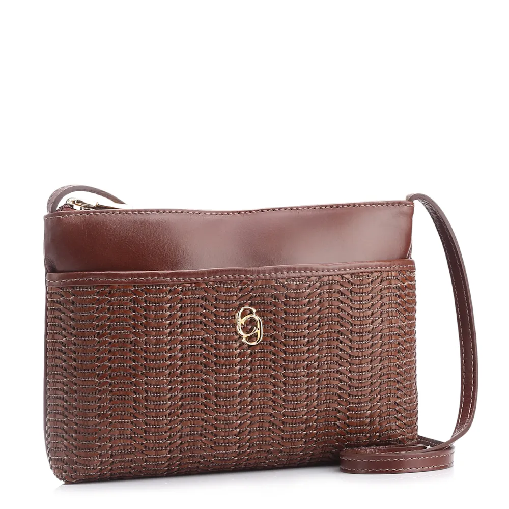 Bolsa Transversal Couro Marrom/Alt Tramado Marrom - imagem 2