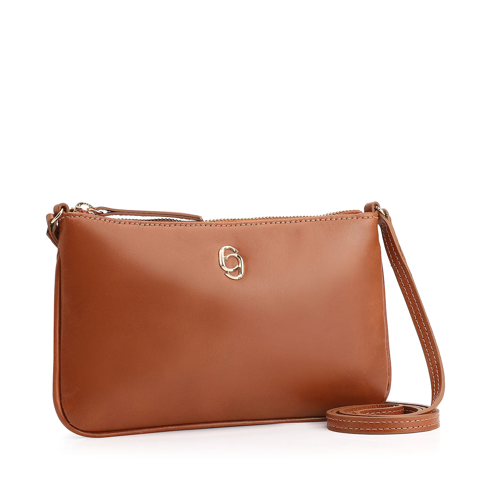 Bolsa Transversal Couro Marrom Claro